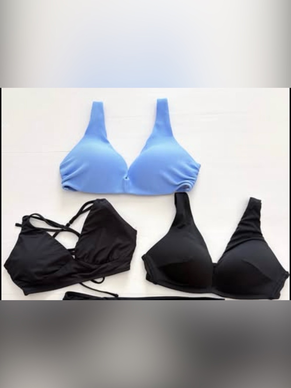 Bundle lot Of Blue and Black Bikini Tops size large.
